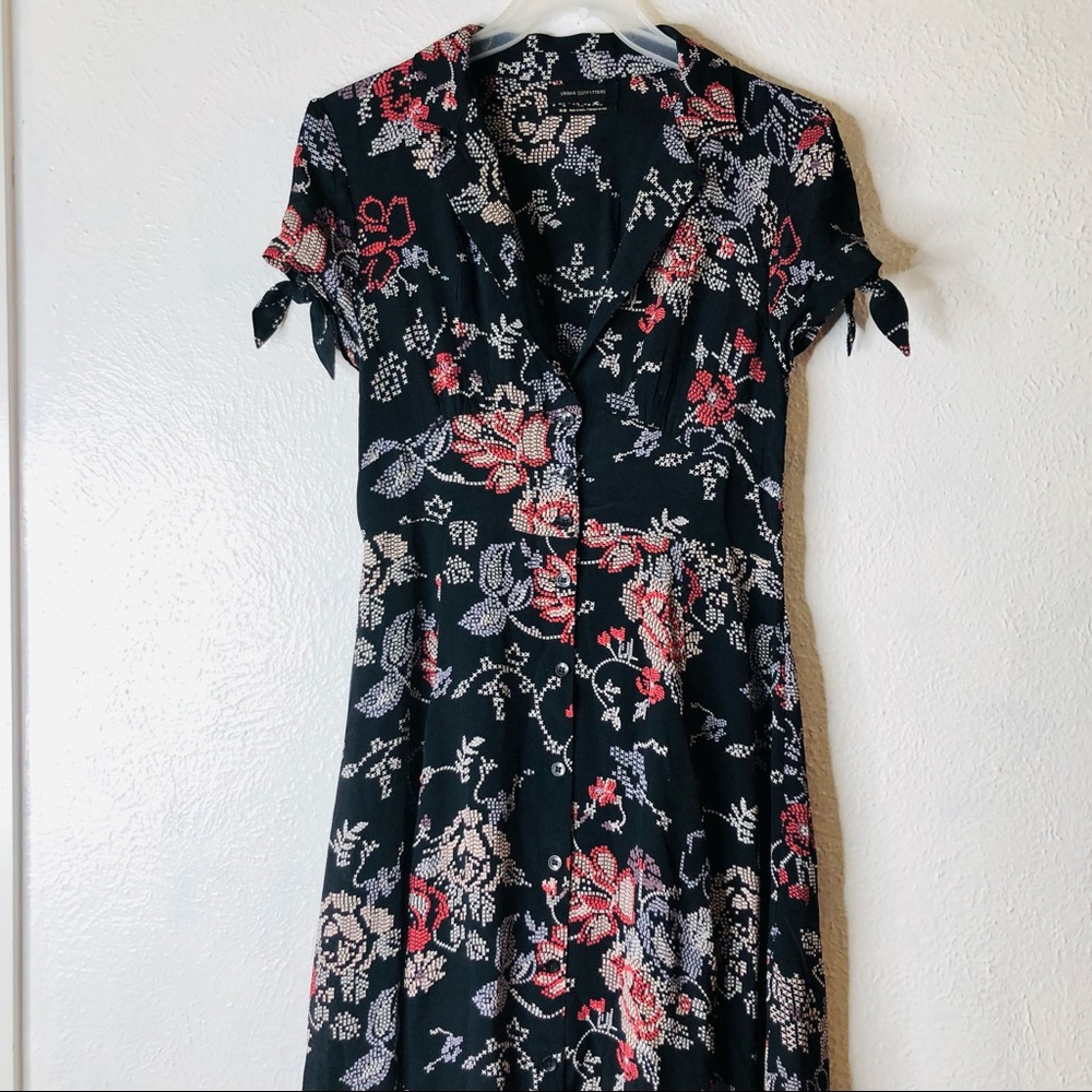 Urban Outfitters black flower midi shirt dress